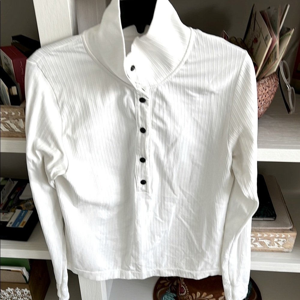 Athleta Button Down Pullover. White With Black Bu… - image 1